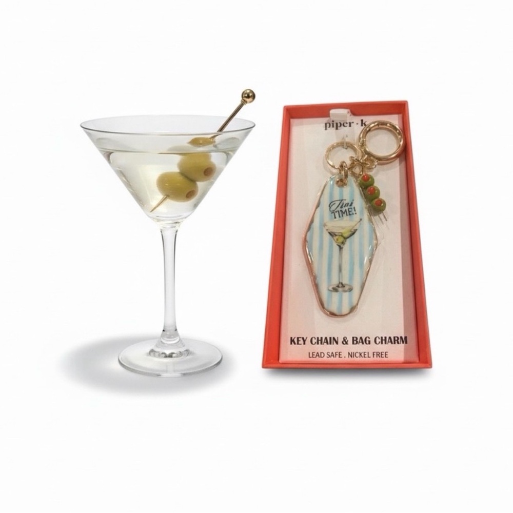 Piper K Blue Stripe Martini Bag Charm Keychain NIB